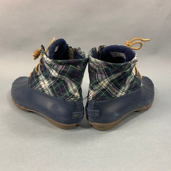 Sperry Rain Boots Women's Size 7.5 Blue Plaid Syren Gulf Rubber Duck Boots - Picture 7 of 11